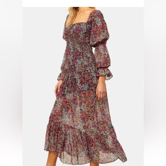 MISA Los Angeles Rashida Dress Nazirah Floral Smocked Midi Size Small NWT - Picture 1 of 10